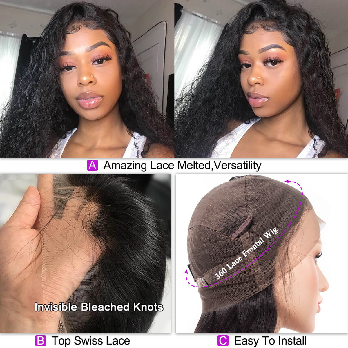 360 lace front water wave wig