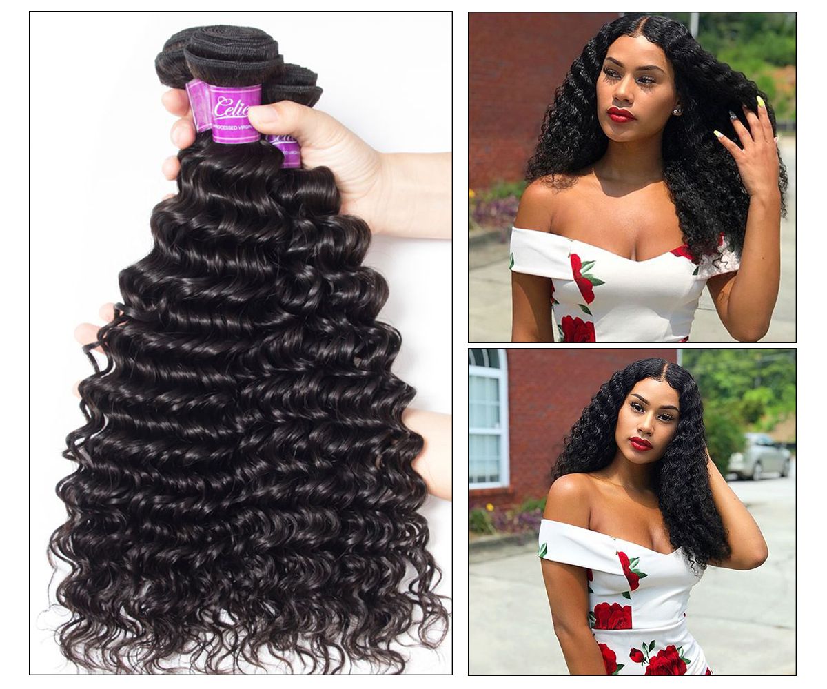 Brazilian Virgin Hair Deep Wave 3 Bundles 10A Deep Curly Hair
