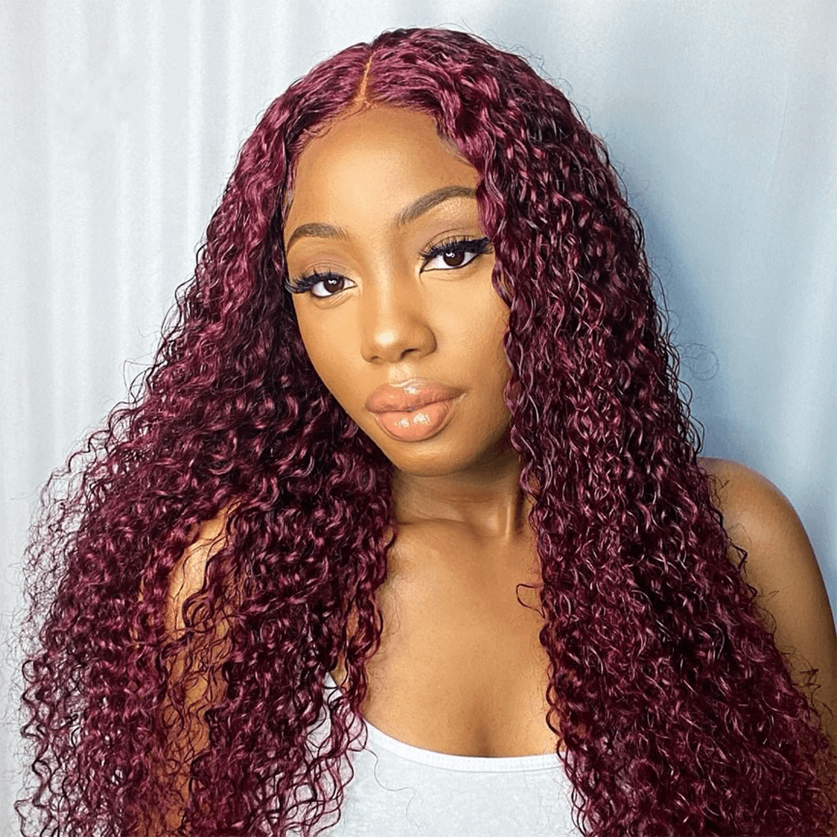 Lace frontal wig  Burgundy curly hair, Curly lace frontal