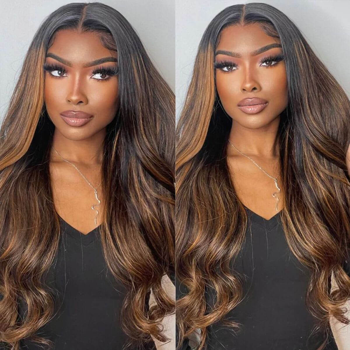 4x4 Lace Closure Wigs Long Ombre Brown Curly Human Hair Wig with Dark Roots 180 Density 18 / 180%