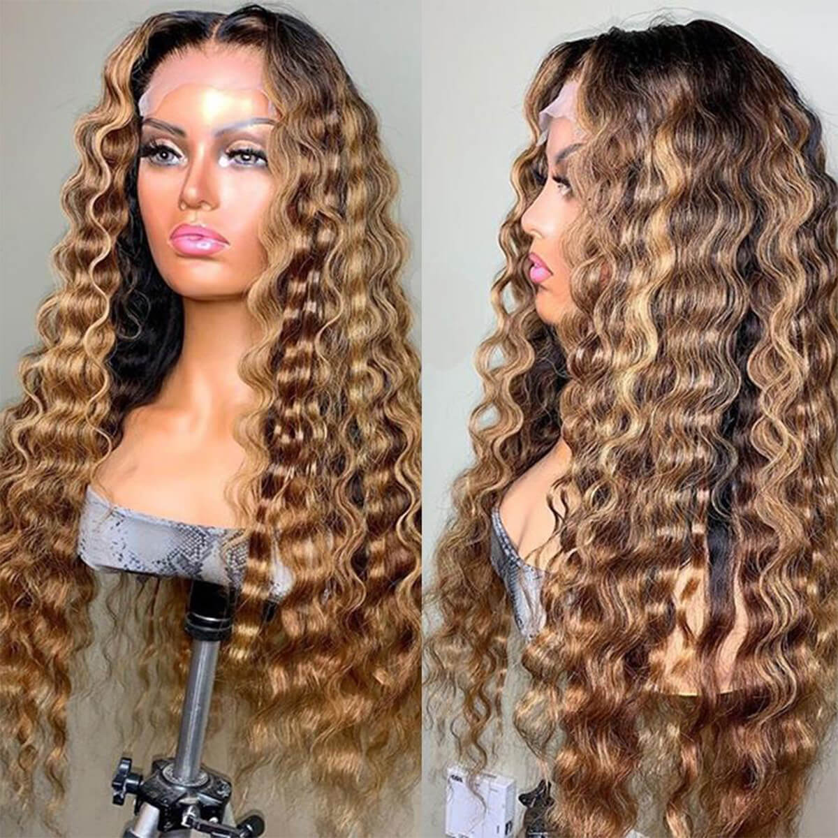 Wavy double blonde gold highlight hd orders wig