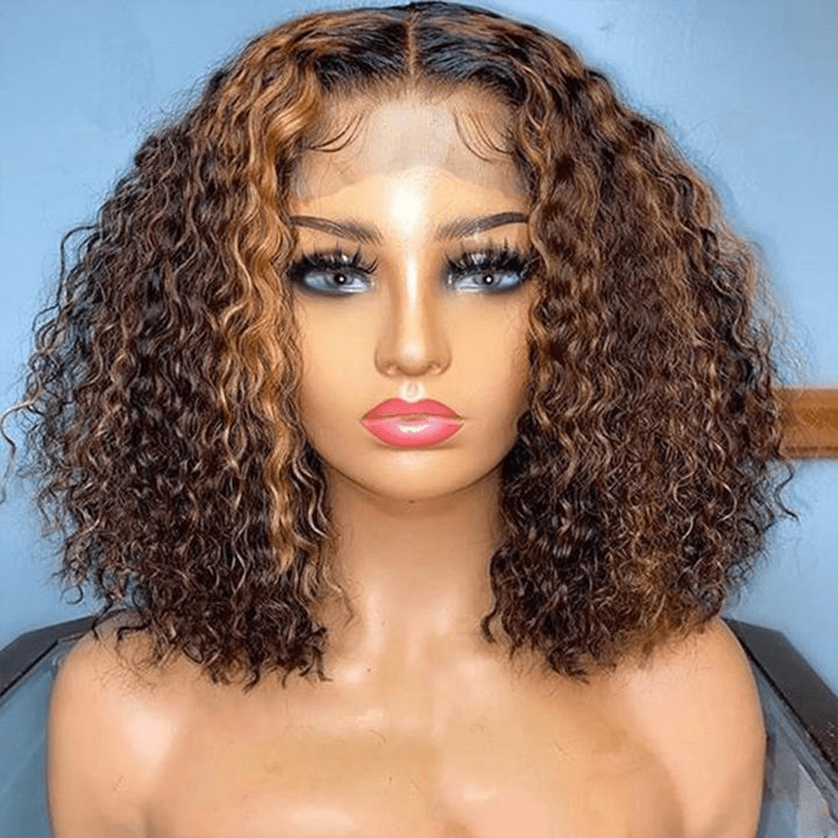 Honey blond curly bob wig Celie Hair